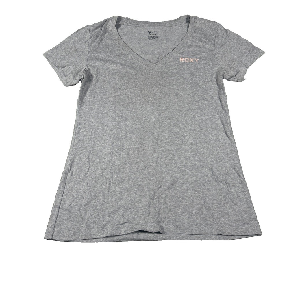 Roxy Women Short Sleeve V-Neck T-Shirt Grey Heather Size Medium 0584